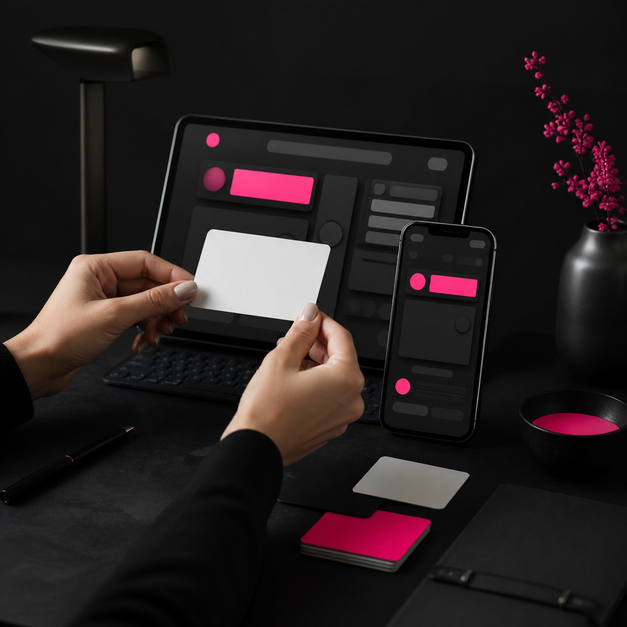 White-label brand system presented across digital devices
